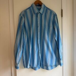 Alan Flusser Men's Blue Stripe Long Sleeve Button Down Shirt Size L